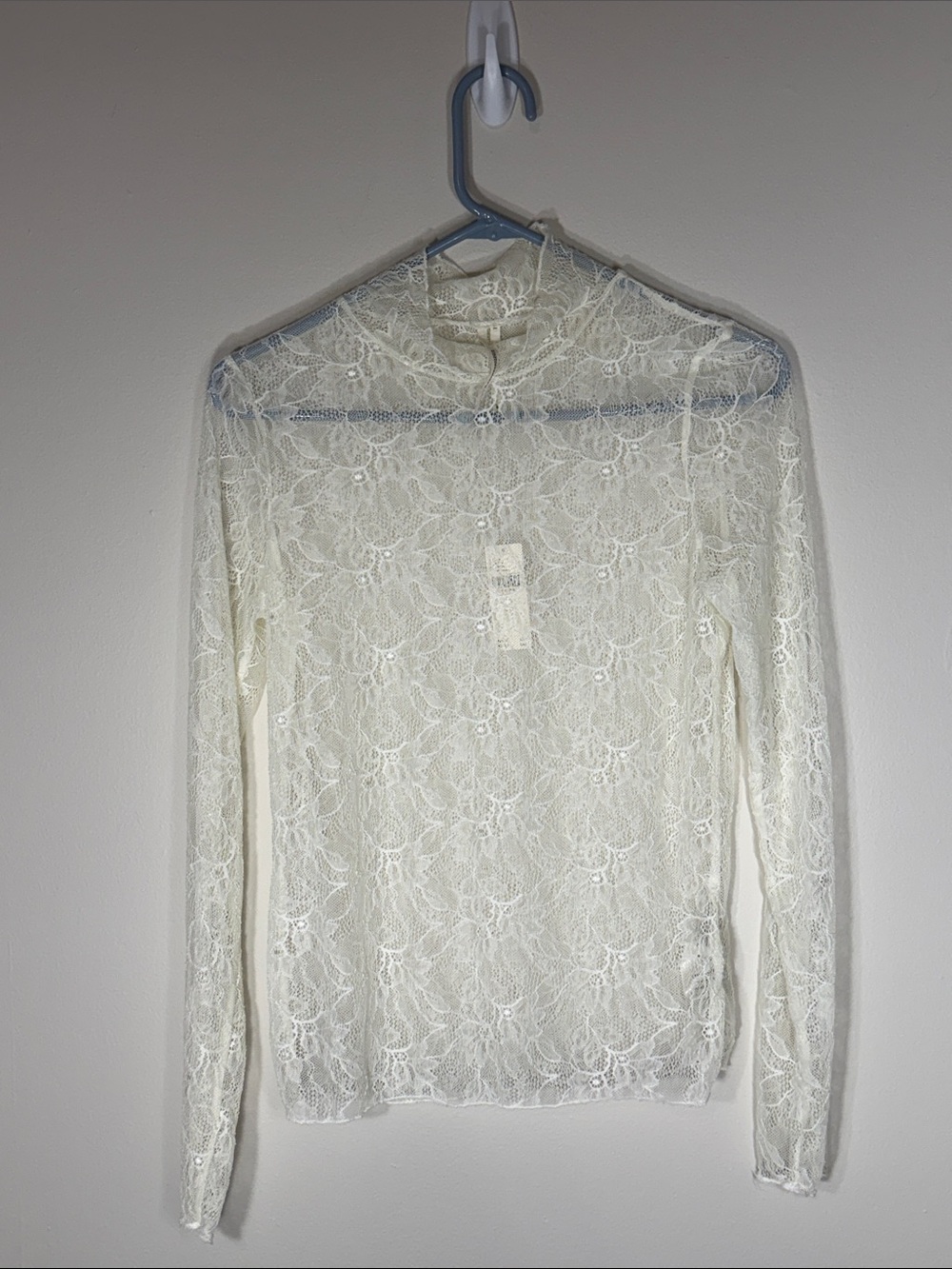 Anthropologie Women's Cream Lace Mock Neck Long-Sleeve Top